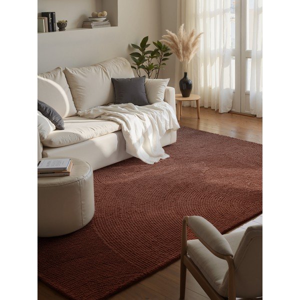 Ķieģeļu sarkans ar rokām darināts vilnas paklājs 120x180 cm Calmio – Hanse Home-image-1
