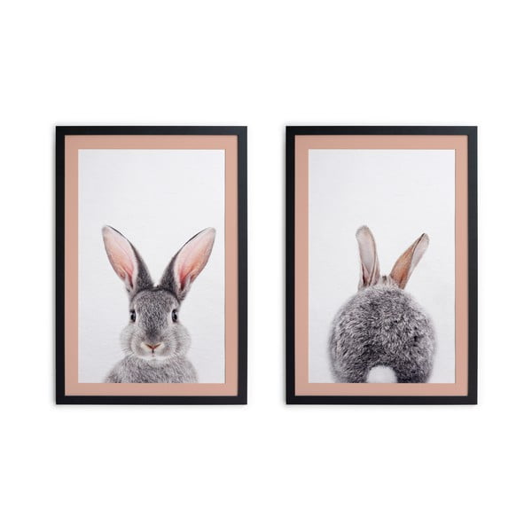 2 gleznu komplekts melnā rāmī Madre Selva Rabbit, 30 x 40 cm