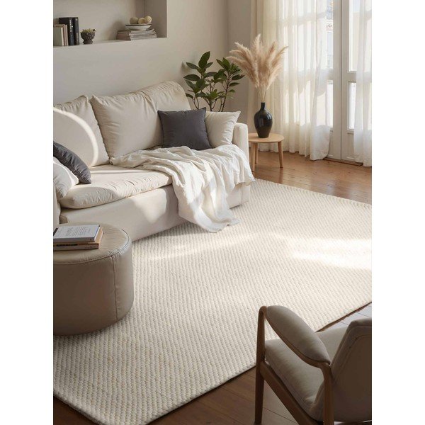 Krēmkrāsas ar rokām darināts vilnas paklājs 200x290 cm Lyon Beans – Elle Decoration-image-1