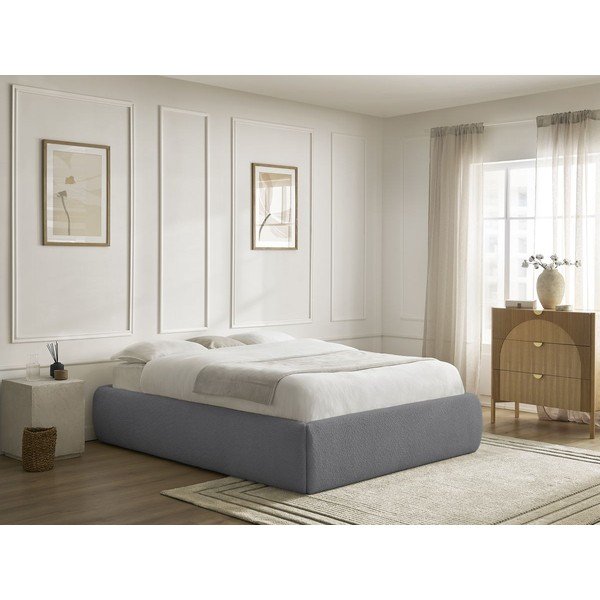 Tumši pelēka polsterēta divvietīga gulta ar veļas kasti/bez galvgaļa un ar redelēm 180x200 cm Inera – Bobochic Paris-image-1