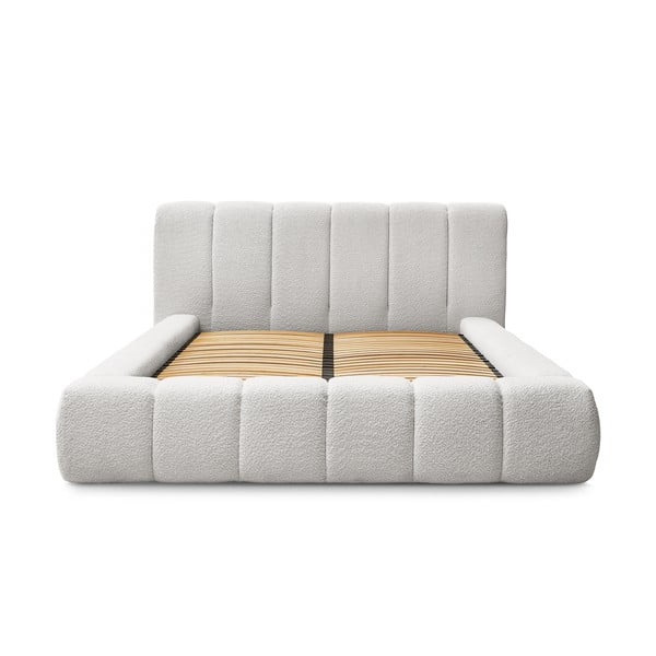 Gaiši pelēka polsterēta divvietīga gulta ar veļas kasti ar redelēm 180x200 cm Denali – Bobochic Paris-image-3