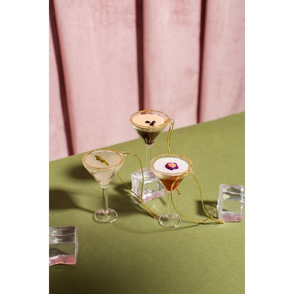 Stikla Ziemassvētku eglītes rotājumi (3 gab.) 15,5 cm Martini Cocktail – Sass & Belle-image-2