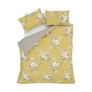 Dzeltena divguļamā gultasveļa ar ziedu motīvu Catherine Lansfield, 200 x 200 cm