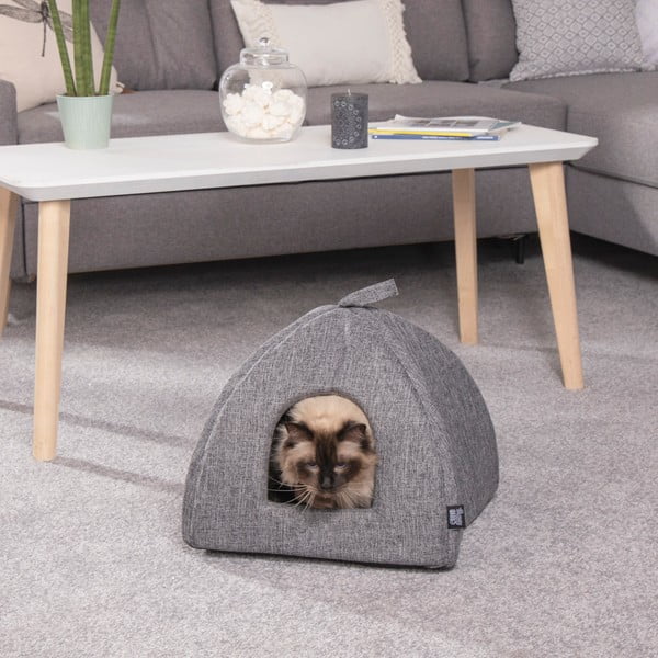 Pelēka būdas veida gulta kaķiem 40x40 cm – Love Story-image-1