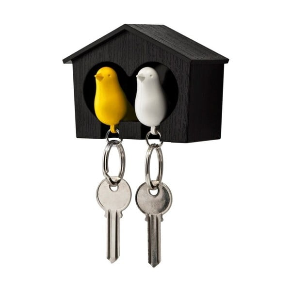 Brūns atslēgu piekariņš ar baltu un dzeltenu atslēgu gredzenu Qualy Duo Sparrow