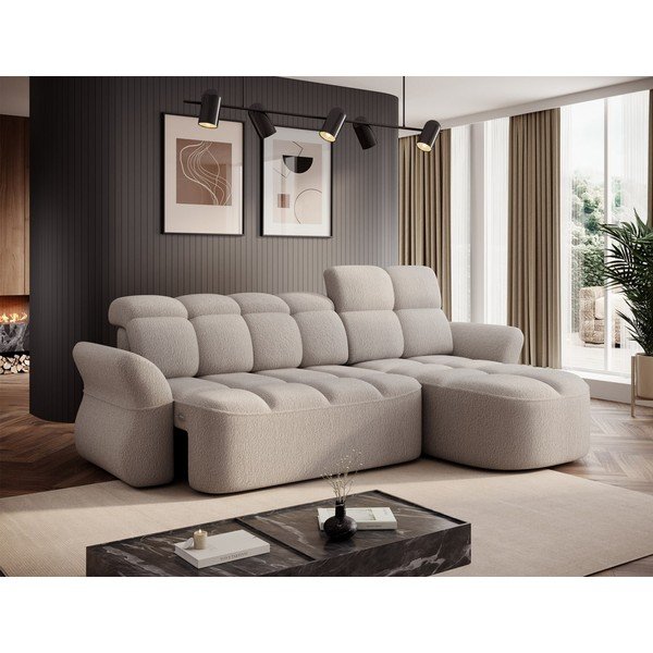 Bēšs salokāms/ar uzglabāšanas vietu stūra dīvāns no buklē auduma (ar labo stūri/ar zvilni) Beneth – ELTAP-image-3