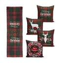 4 Ziemassvētku spilvendrānu un galdauta komplekts Minimalist Cushion Covers Tartan Christmas