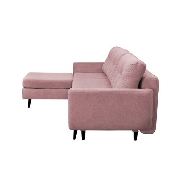 Gaiši rozā trīsvietīgs izlaižams stūra dīvāns ar melnām kājām Mazzini Sofas Hortensia, kreisais stūris-image-3