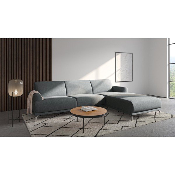 Gaiši pelēks stūra dīvāns MESONICA Puzo, labais stūris-image-1