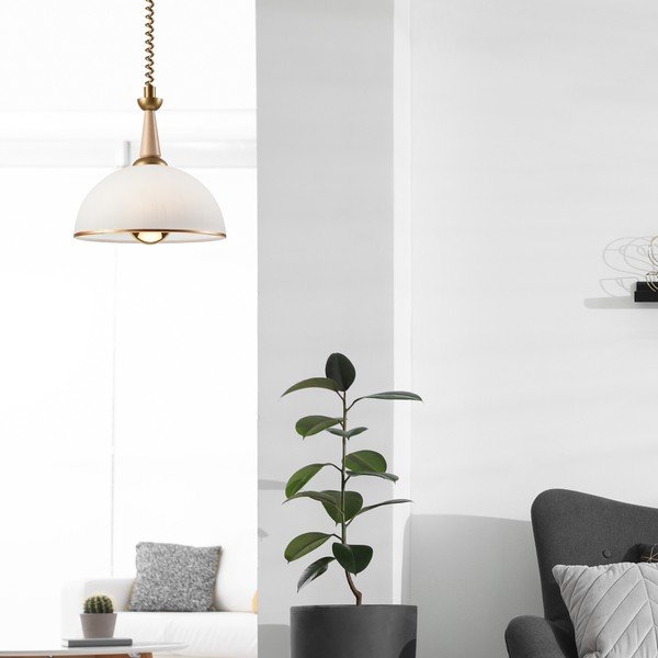 Zelta krāsas/dabīga toņa piekaramā lampa ar stikla abažūru ø 30 cm Ciara – LAMKUR-image-1
