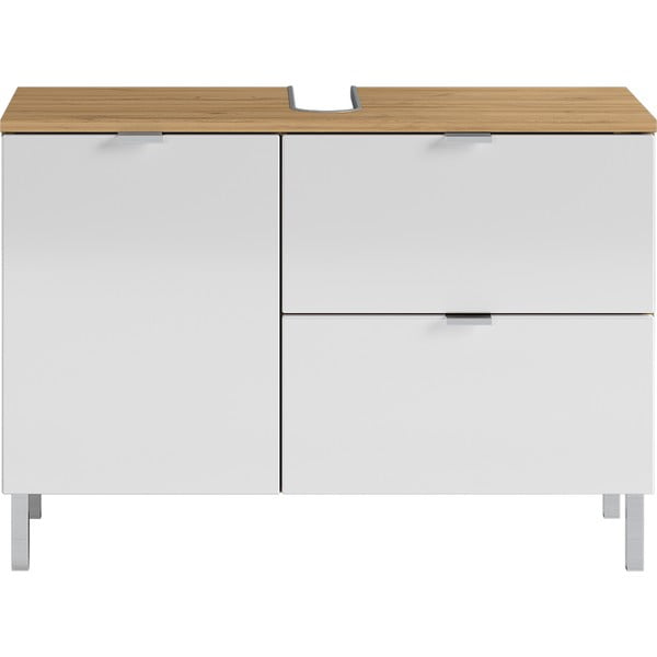 Balts skapītis zem izlietnes ar ozolkoka dekoru Germania Mauresa, platums 80 cm-image-2