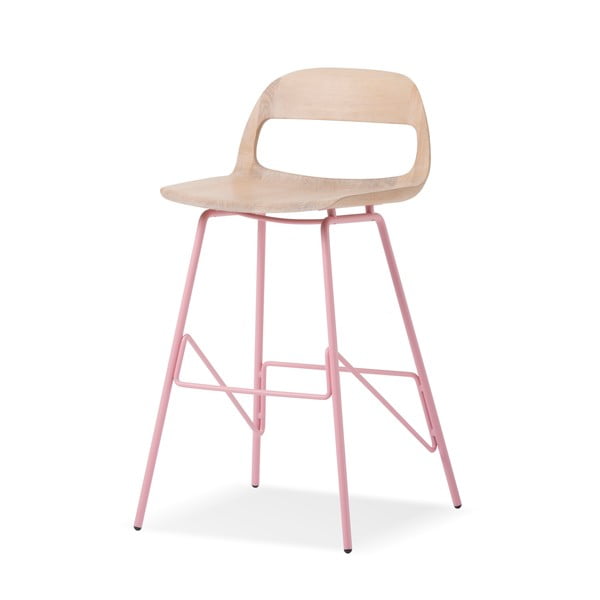 Bāra krēsls ar masīvu ozolkoka sēdekli un rozā kājām Gazzda Leina, augstums 94 cm