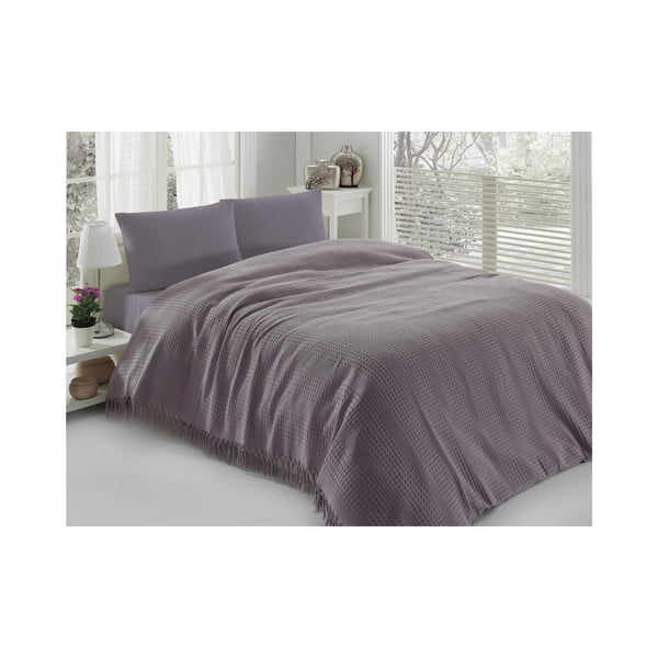 Violets kokvilnas divguļamās gultas pārklājs Pique, 220 x 240 cm-image-1