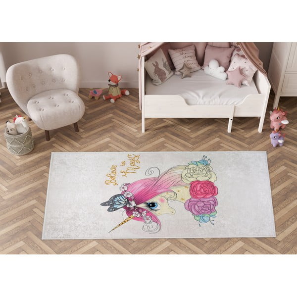 Ziloņkaula krāsas mazgājams bērnu paklājs 100x160 cm Cute Unicorn – Vitaus-image-1