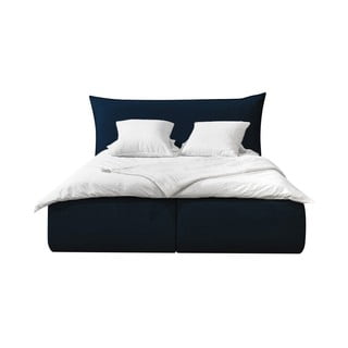 Tumši zila samta polsterēta divguļamā gulta ar uzglabāšanas vietu un režģi 160x200 cm Jade – Bobochic Paris