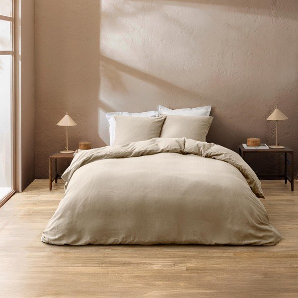 Dabīga toņa divguļamā trīsdaļīga kokvilnas gultas veļa 240x220 cm Clara – douceur d'intérieur