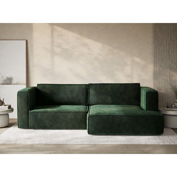 Tumši zaļš salokāms stūra dīvāns no šenila auduma ar uzglabāšanas vietu (ar labo stūri/ar zvilni) Velto – Maison de Rêve-image-1