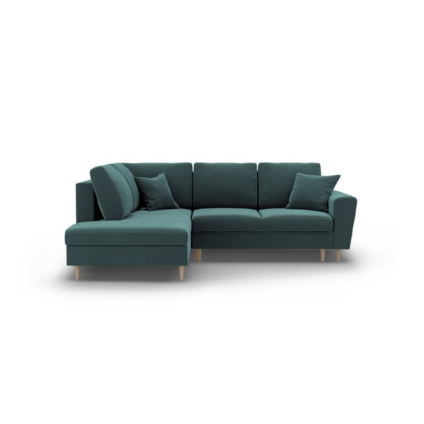 Zaļganzils samta salokāms stūra dīvāns ar uzglabāšanas vietu (ar kreiso stūri/L veida) Kyoto – Cosmopolitan Design