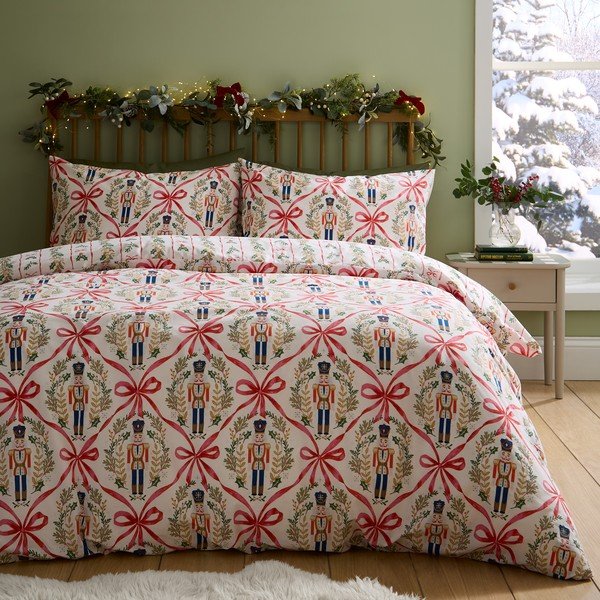 Dabīga toņa vienguļamā gultas veļa 135x200 cm Christmas Nutcracker Bows – Catherine Lansfield