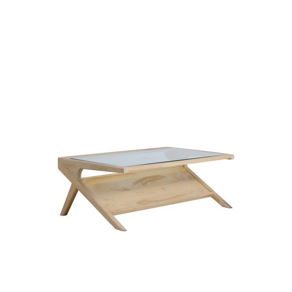 Gaiša dabīga toņa žurnālgaldiņš ar stikla galda virsmu 70x112 cm Yuki – Light & Living