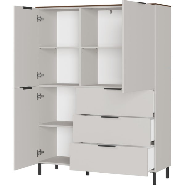 Gaiši pelēka augsta kumode ar valrieksta koka imitāciju 109x146 cm California – Germania-image-2