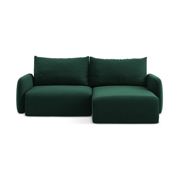 Tumši zaļš samta salokāms stūra dīvāns ar uzglabāšanas vietu (ar labo stūri/ar zvilni) Kalena – Makamii