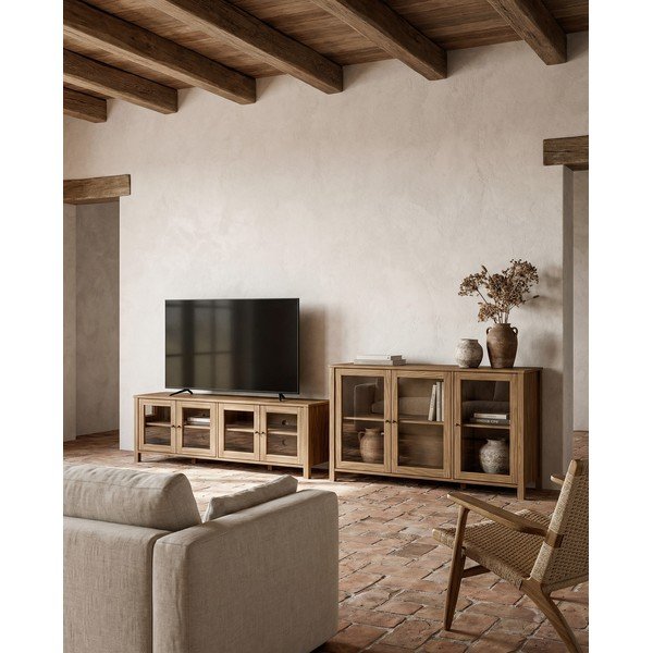 Dabīga toņa priedes masīvkoka vitrīna 142x80x40 cm Alessandra – Marckeric-image-1