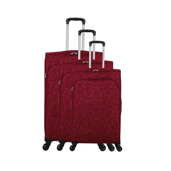 3 bagāžas somu komplekts bordo sarkanā krāsā uz 4 riteņiem Lulucastagnette Casandra