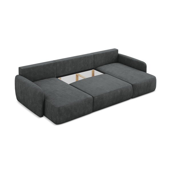 Tumši pelēks salokāms (U veida) stūra dīvāns no šenila auduma ar uzglabāšanas vietu Lilo – Makamii-image-3