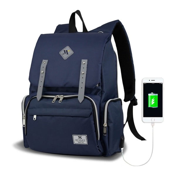 Tumši zila mugursoma māmiņām ar USB portu My Valice MOTHER STAR Baby Care Backpack
