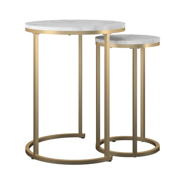 Balti/zelta krāsas apaļi žurnālgaldiņi ar marmora imitāciju (2 gab.) ø 45 cm Amelia – CosmoLiving by Cosmopolitan-image-2