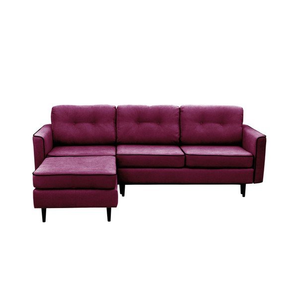 Violets trīsvietīgs izlaižams stūra dīvāns ar melnām kājām Mazzini Sofas Dragonfly, kreisais stūris