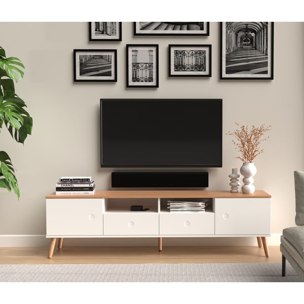 Balta TV kumode ar ozolkoka kājām Tenzo Dot, platums 192 cm-image-1