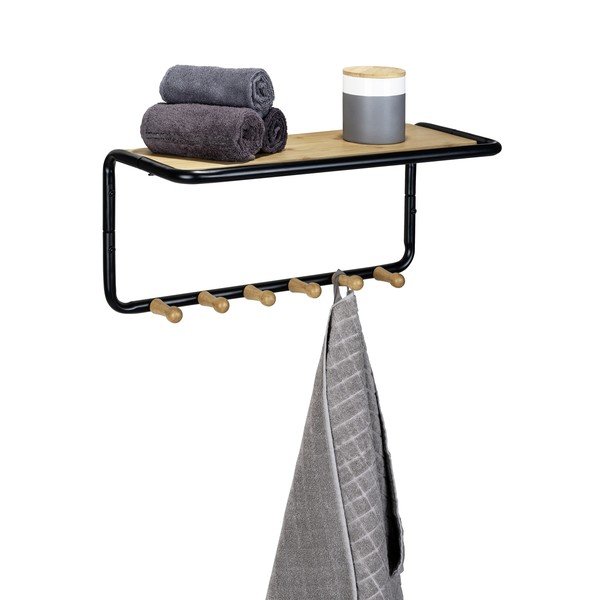 Melns/dabīga toņa metāla sienas pakaramais ar plauktu Loft – Wenko-image-2