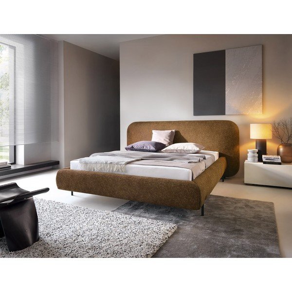 Okera dzeltena polsterēta divvietīga gulta ar veļas kasti un ar redelēm 180x200 cm Pointt – ELTAP-image-1