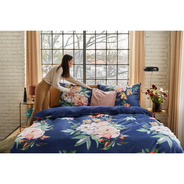 Tumši zila kokvilnas satīna divvietīga gultas pārklājs 200 x 200 cm Floret - Bonami Selection-image-4