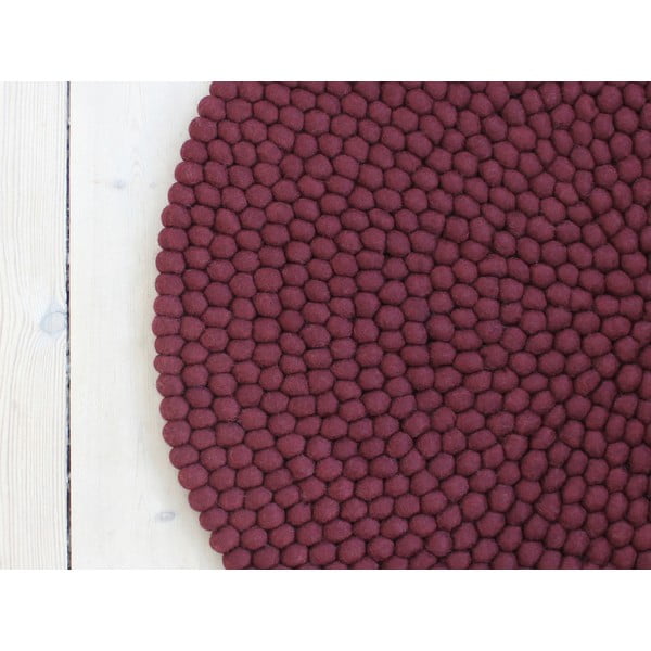 Tumšs ķiršu krāsas vilnas bumbiņu paklājs Wooldot Ball Rugs, ⌀ 200 cm