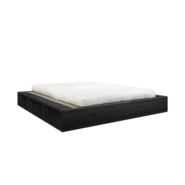 Melna masīvkoka divguļamā gulta ar dubulto lateksa futonu un tatami Karup Design Ziggy, 140 x 200 cm