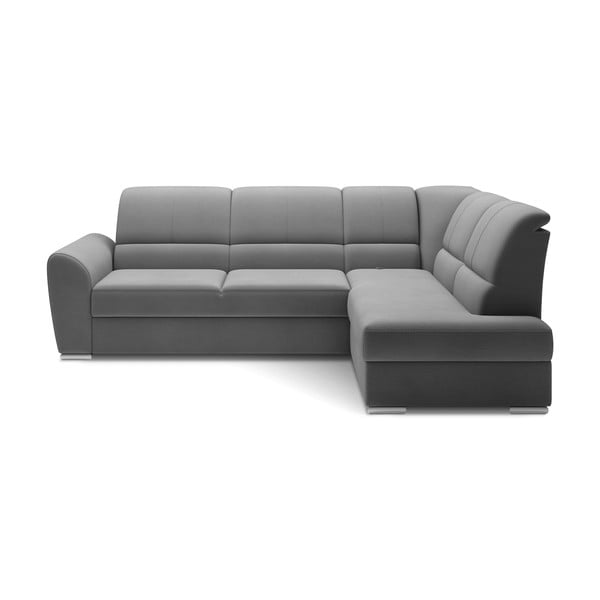 Pelēks samta salokāms/ar uzglabāšanas vietu stūra dīvāns (ar labo stūri/L veida) Siber – ELTAP