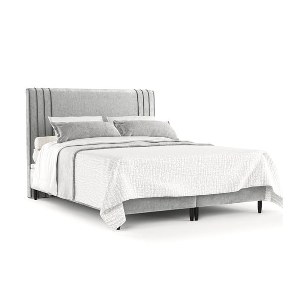 Pelēka polsterēta divvietīga gulta ar veļas kasti 180x200 cm Musca – Maison de Rêve-image-2