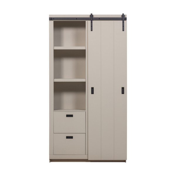 Pelēkbēšs priedes masīvkoka skapītis ar bīdāmām durvīm 122x230x37 cm Slide – vtwonen