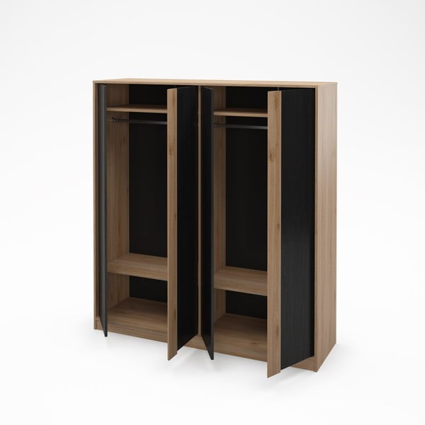 Melns/dabīga toņa drēbju skapis ar ozolkoka imitāciju 180x197,5x53 cm Dennis – Marckeric-image-3