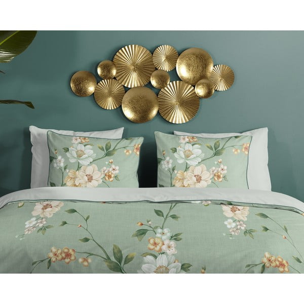 Zaļa divguļamā gultas veļa no kokvilnas satīna 200x220 cm Sizena – Descanso-image-2