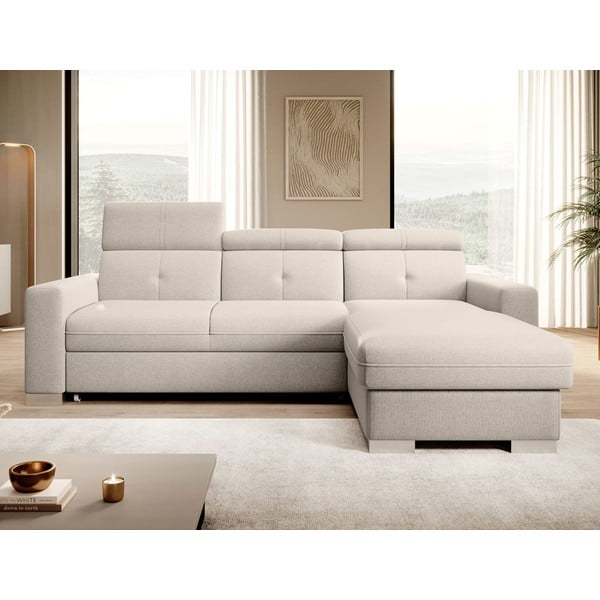 Bēšs salokāms/ar uzglabāšanas vietu stūra dīvāns (ar labo stūri/ar zvilni) Fresia – ELTAP-image-1