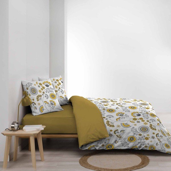 Okera dzeltena/balta divguļamā muslīna gultas veļa 260x240 cm Garance – douceur d'intérieur-image-3