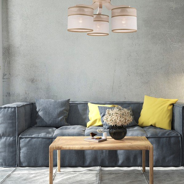 Gaiši brūna griestu lampa ar auduma abažūru ø 16 cm Andrea – LAMKUR-image-3