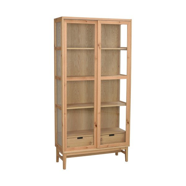 Dabīga toņa vitrīna ar ozolkoka imitāciju un bīdāmām durvīm 100x203 cm Hazelton – Rowico-image-3