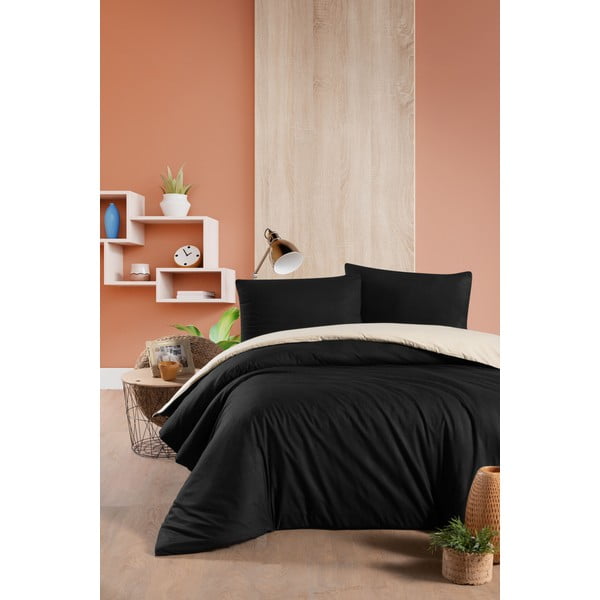 Melna/krēmkrāsas  kokvilnas gultas veļa divvietīgai gultai 200x220 cm – Mila Home-image-1