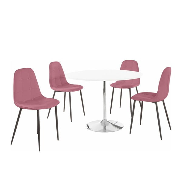 Støraa Terri apaļais pusdienu galds un 4 rozā krēsli
