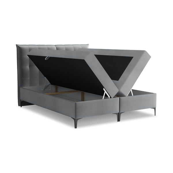 Pelēka atsperu gulta ar veļas kasti 140x200 cm Mikana – Makamii-image-1